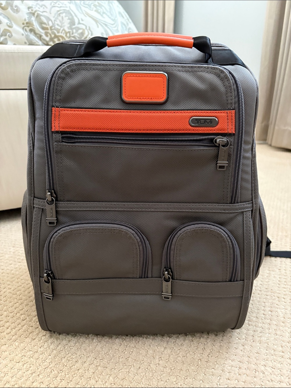 TUMI Gray Alpha Bravo Brief Pack with Orange Trim - Men's Travel Backpack